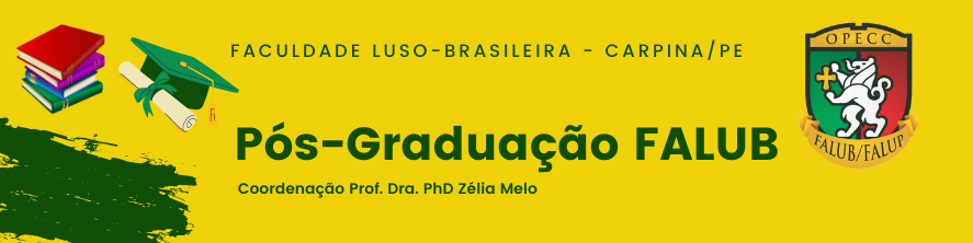 Imagem de fundo amarelo com nome da pós graduação e símbolo da FALUB